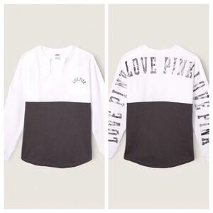 PINK Victoria's Secret Varsity Crew Logo Grey White Sweatshirt Top Jacket XXL